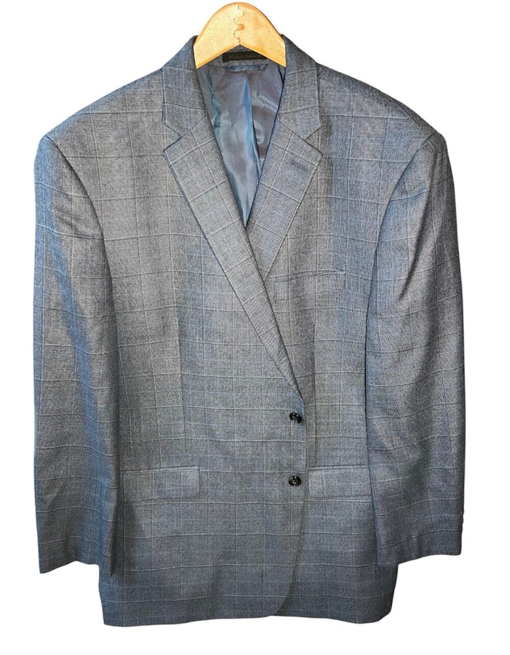 Lauren Ralph Lauren Men's 48R Silk Wool Windowpane Blazer Sport Coat Gray Blue